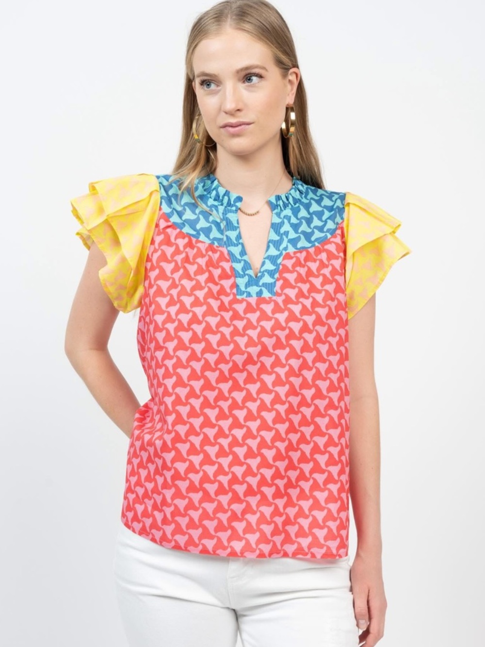 Ivy Jane Waves of Color Ruffle Sleeve Blouse - Size Small